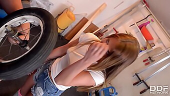 Young Woman In High Socks Gets Fucked In A Repair Shop